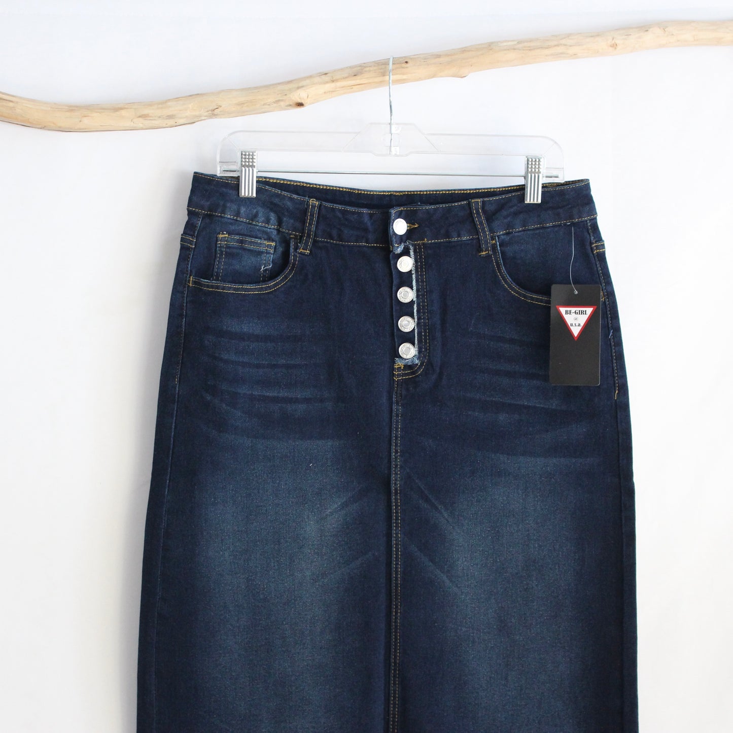 The Amelia - Dark Blue 5 Button Fly Jean Skirt