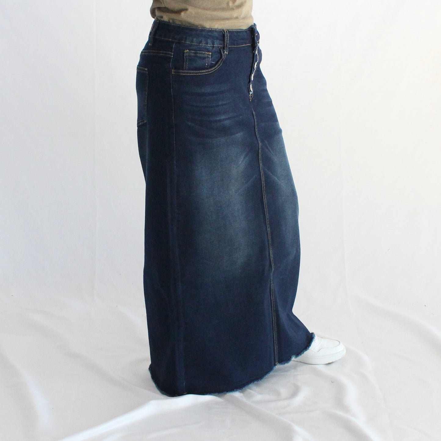 The Amelia - Dark Blue 5 Button Fly Jean Skirt