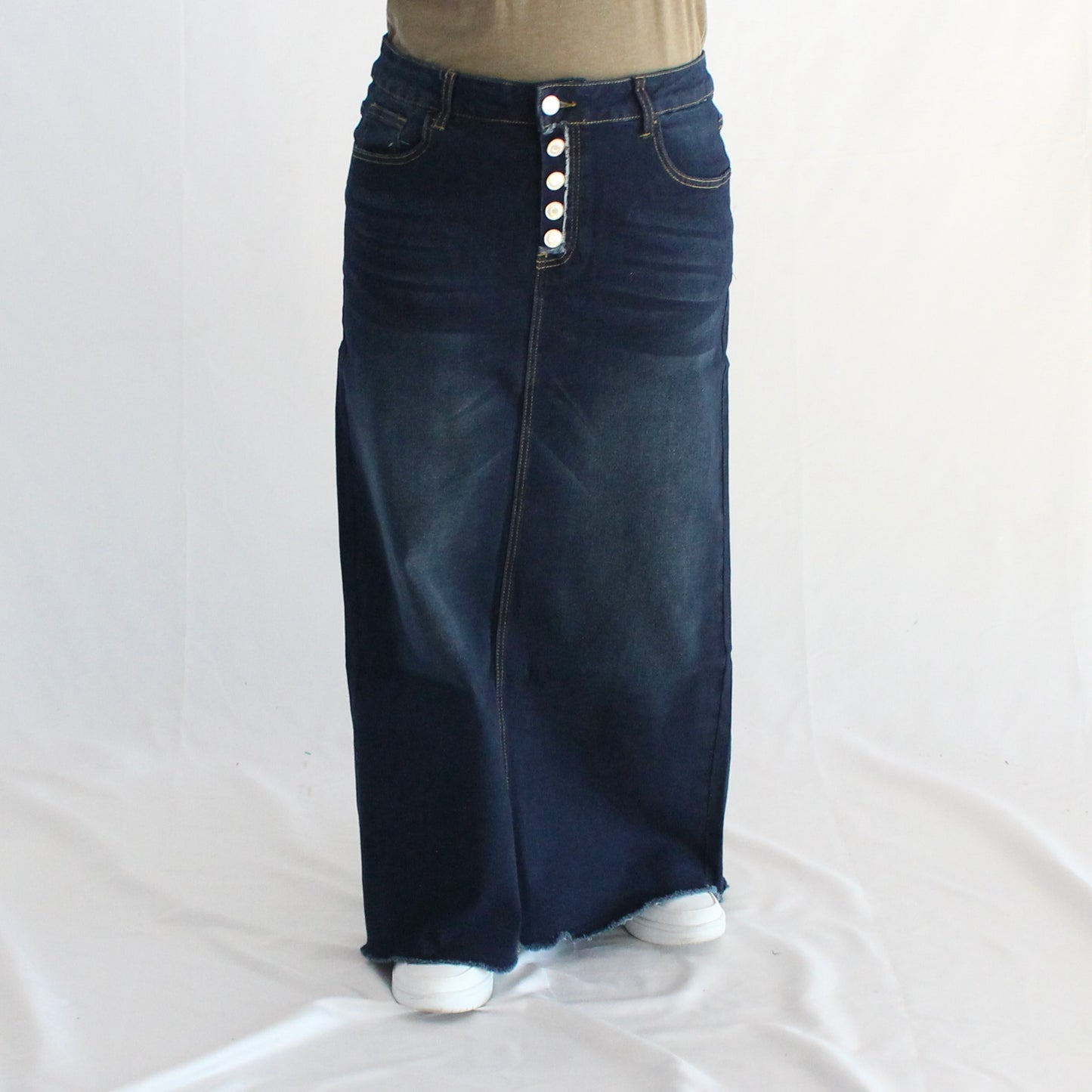 The Amelia - Dark Blue 5 Button Fly Jean Skirt