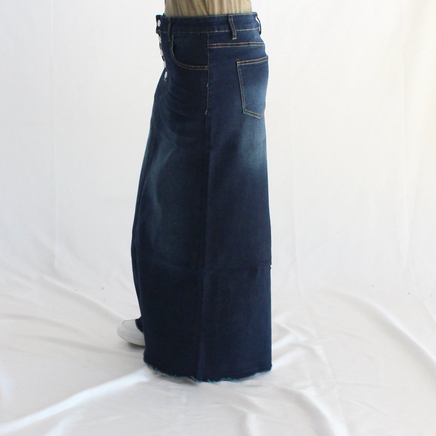 The Amelia - Dark Blue 5 Button Fly Jean Skirt