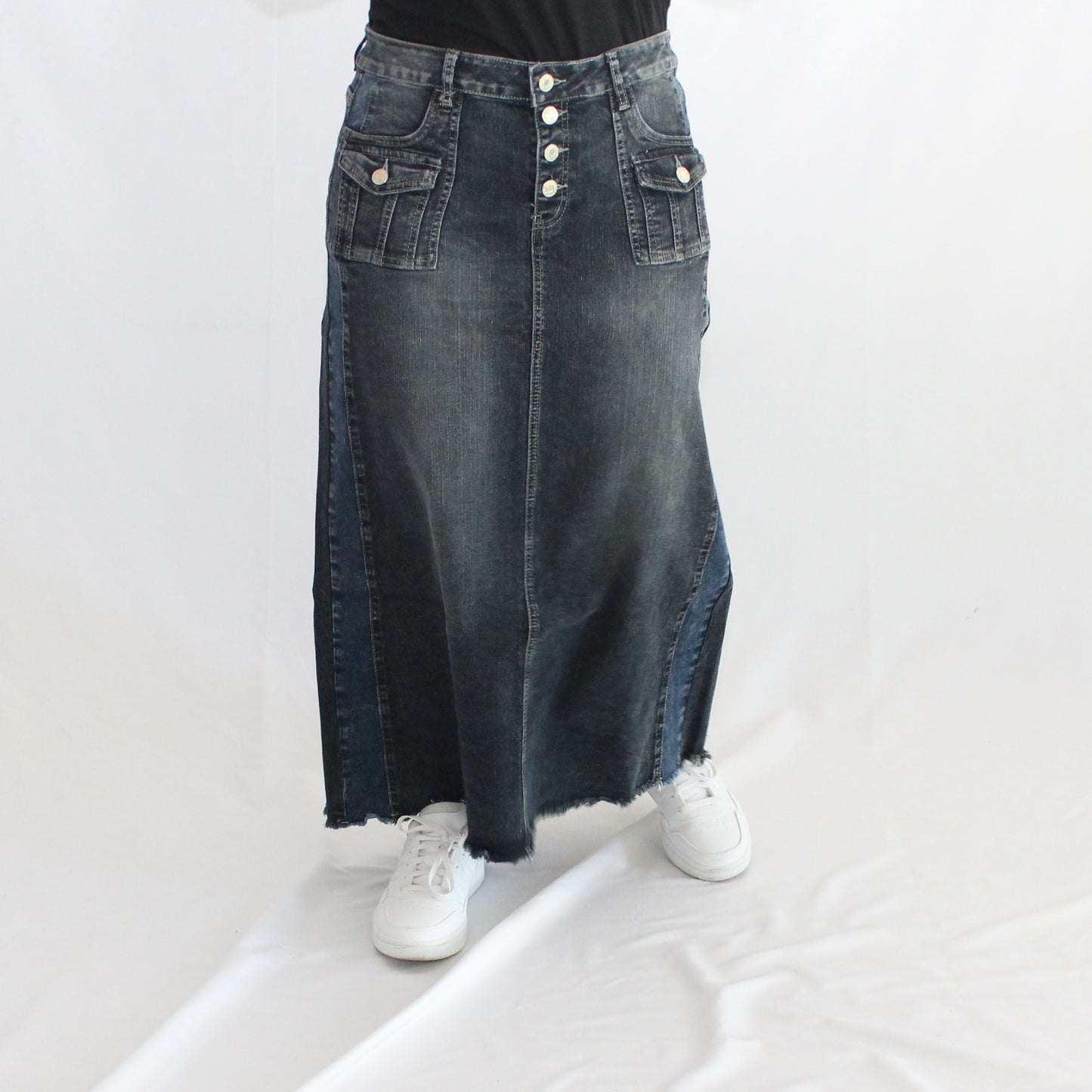 The Rachel - Long Black Denim Skirt