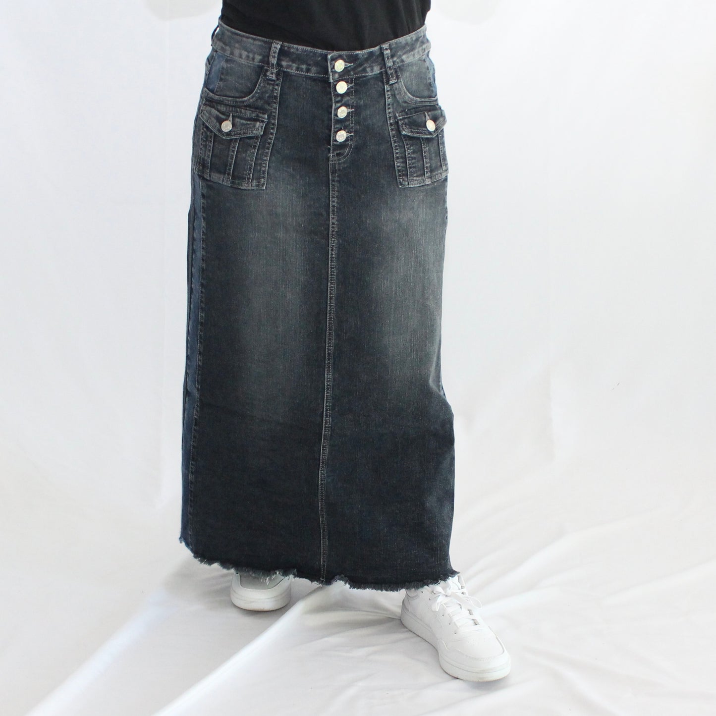The Rachel - Long Black Denim Skirt