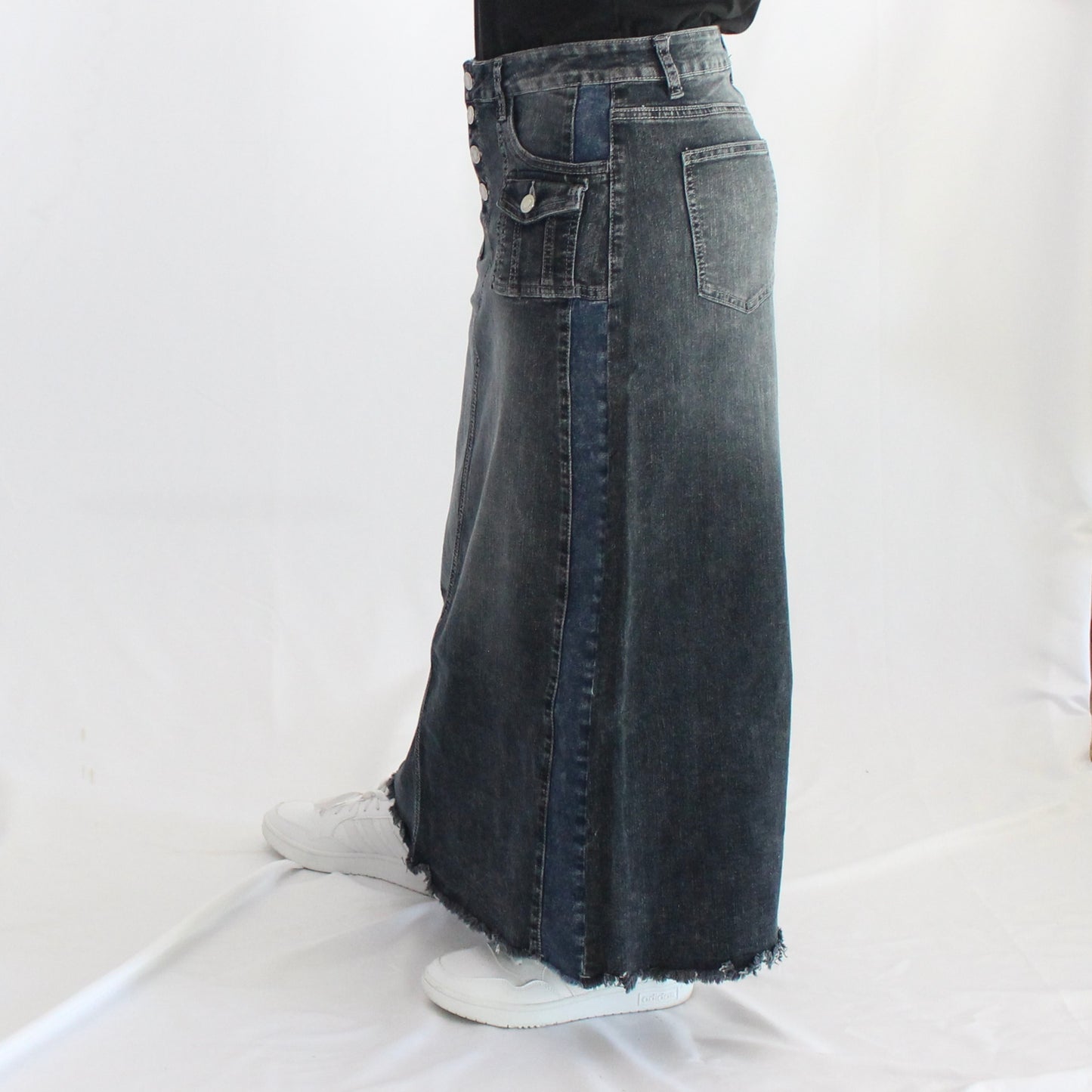 The Rachel - Long Black Denim Skirt