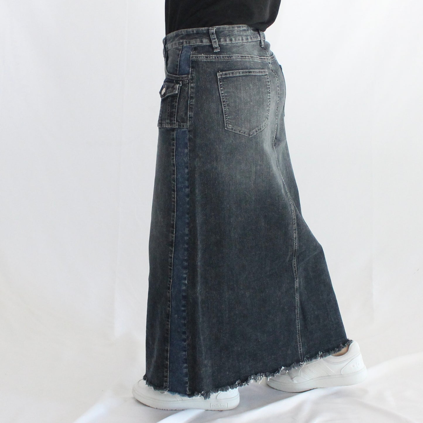 The Rachel - Long Black Denim Skirt