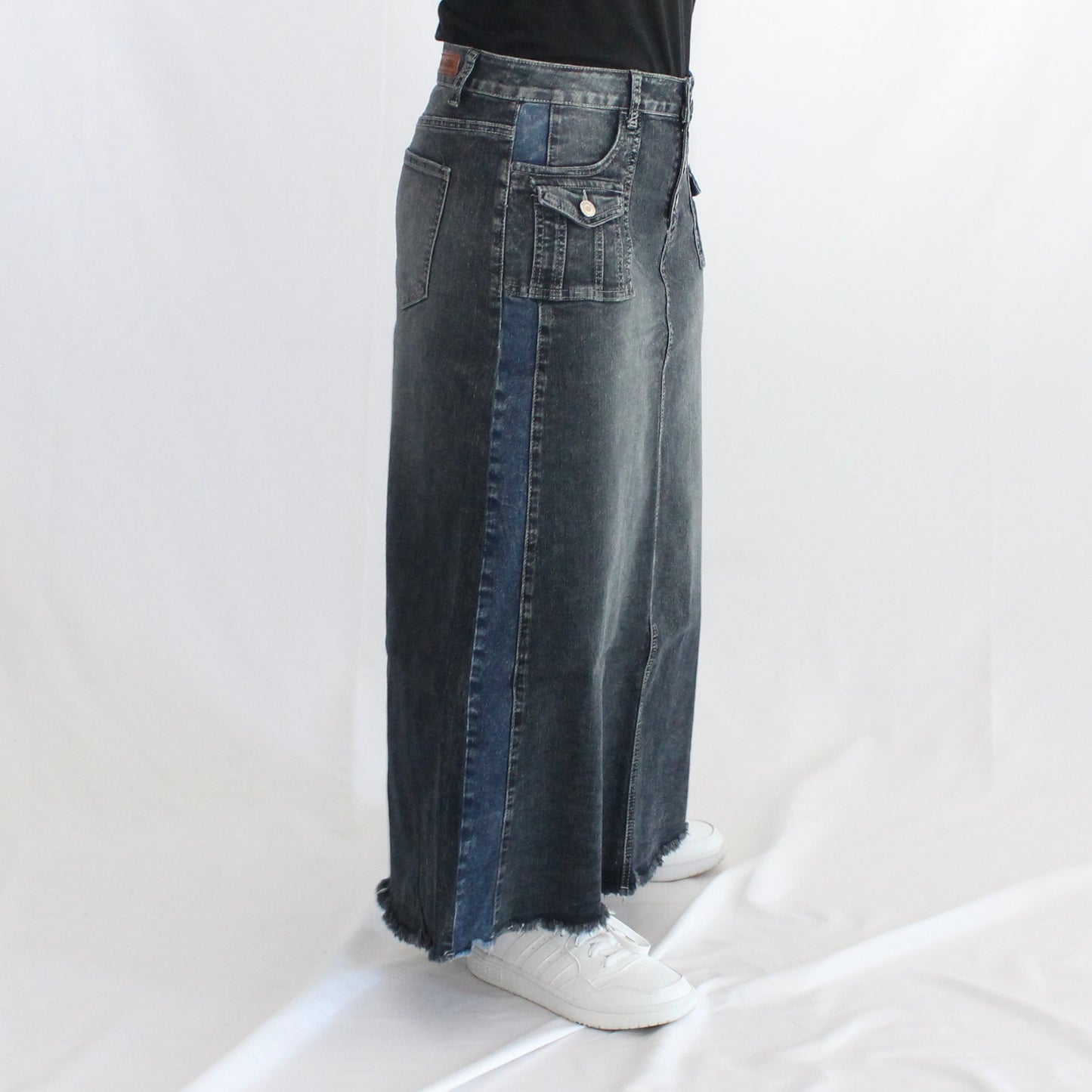 The Rachel - Long Black Denim Skirt