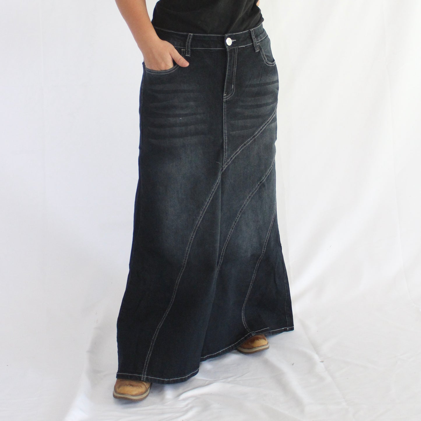 The Julia - Black Denim Long Skirt