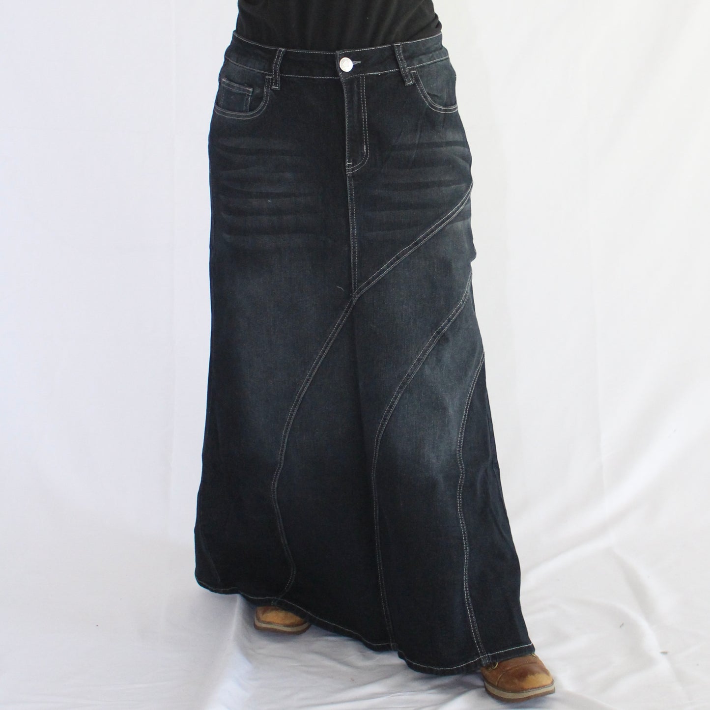 The Julia - Black Denim Long Skirt