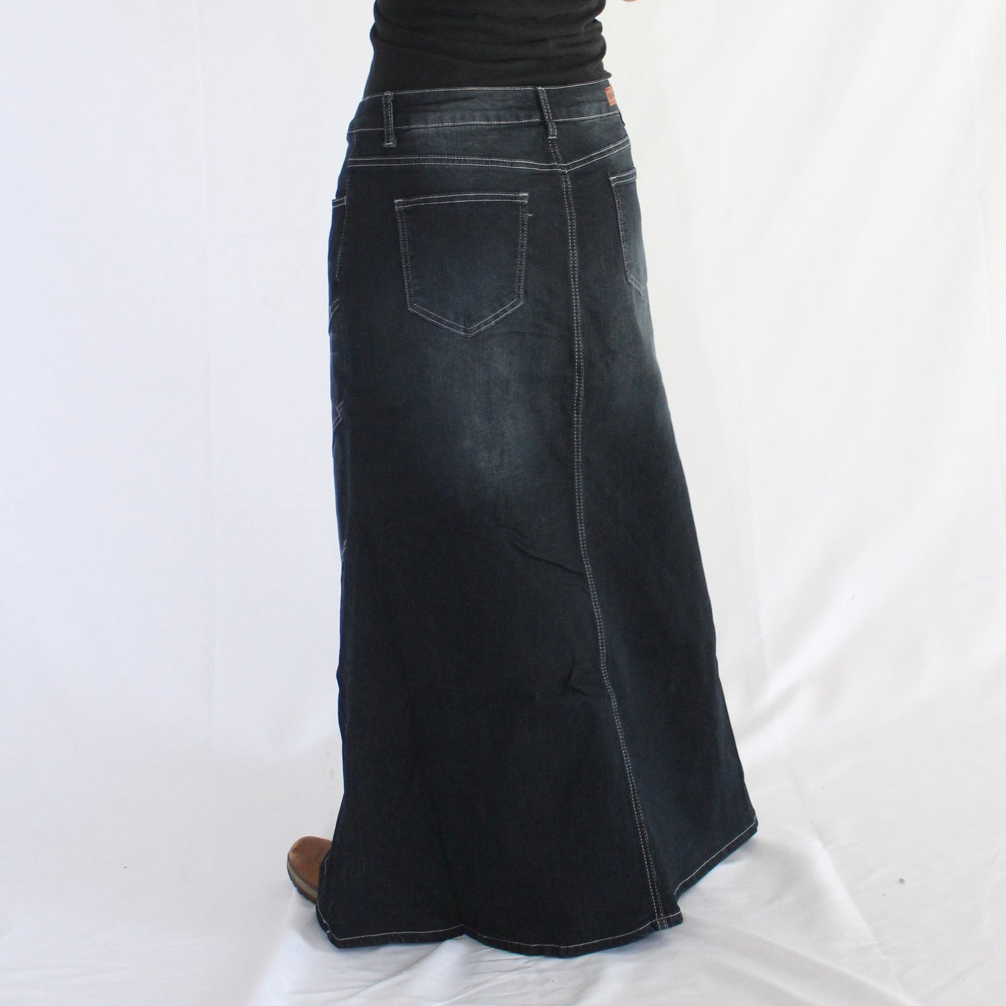 The Julia - Black Denim Long Skirt