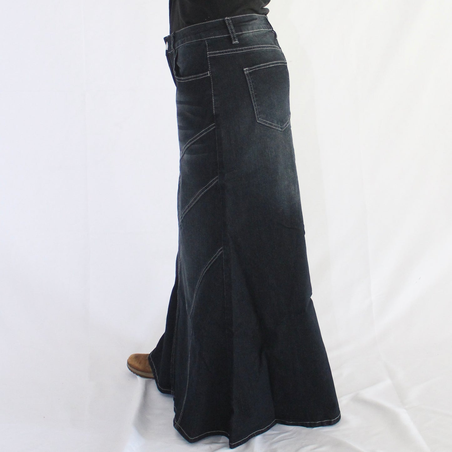 The Julia - Black Denim Long Skirt
