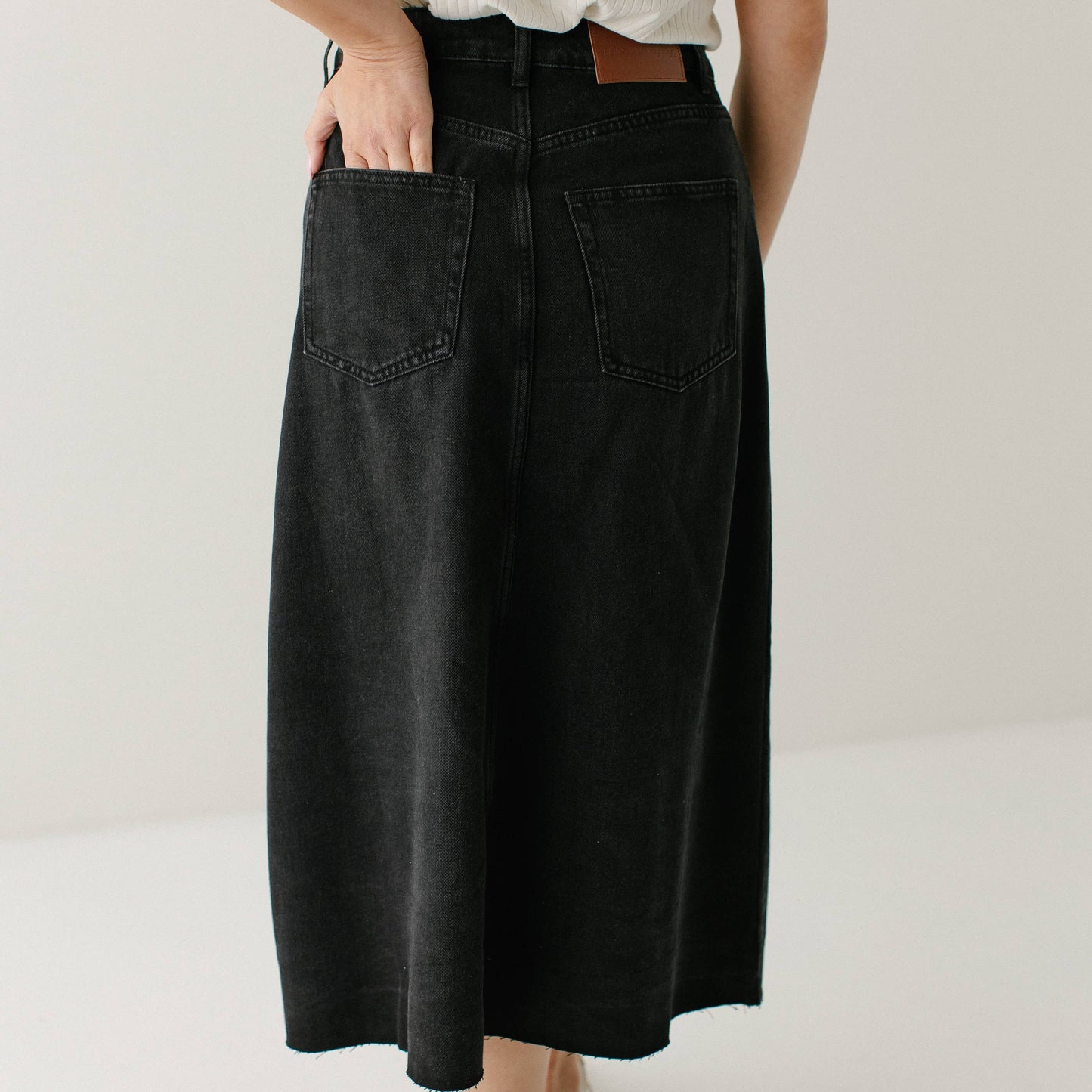 Brooke - A-Line Black Denim Midi Skirt Vintage