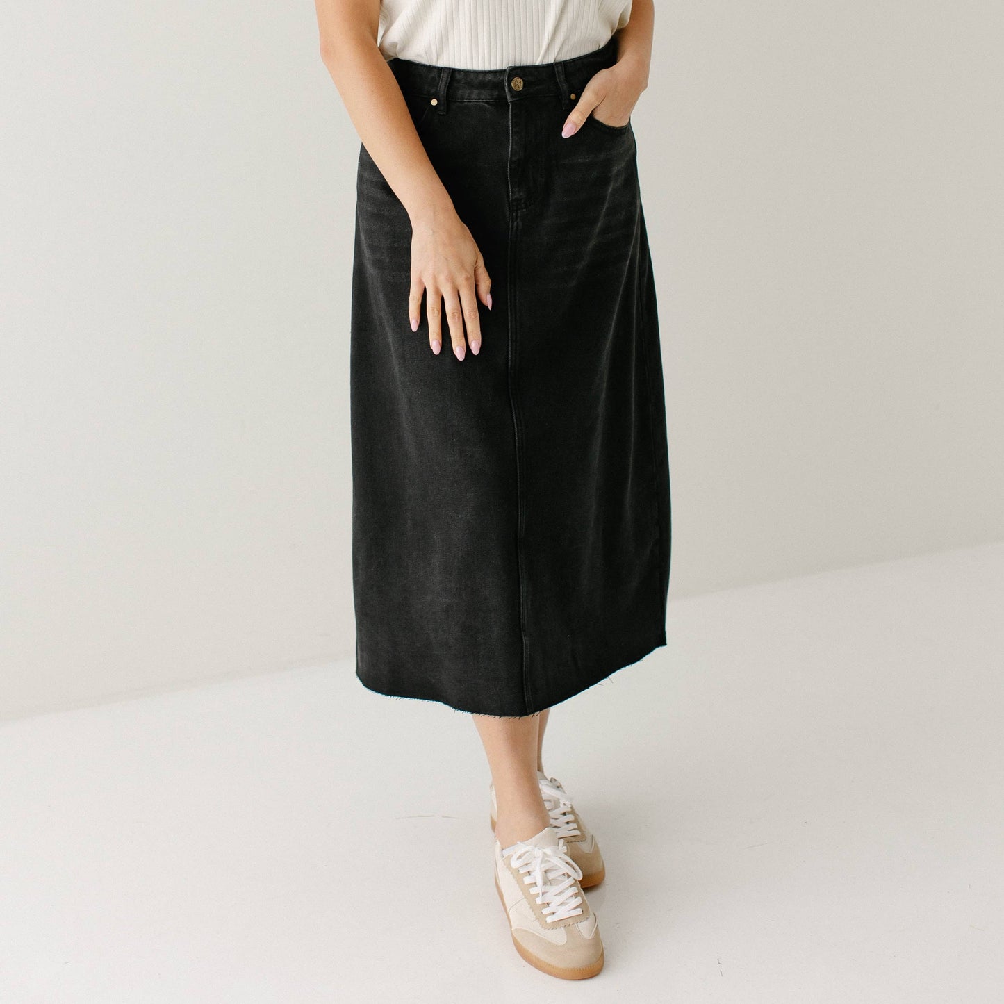 Brooke - A-Line Black Denim Midi Skirt Vintage