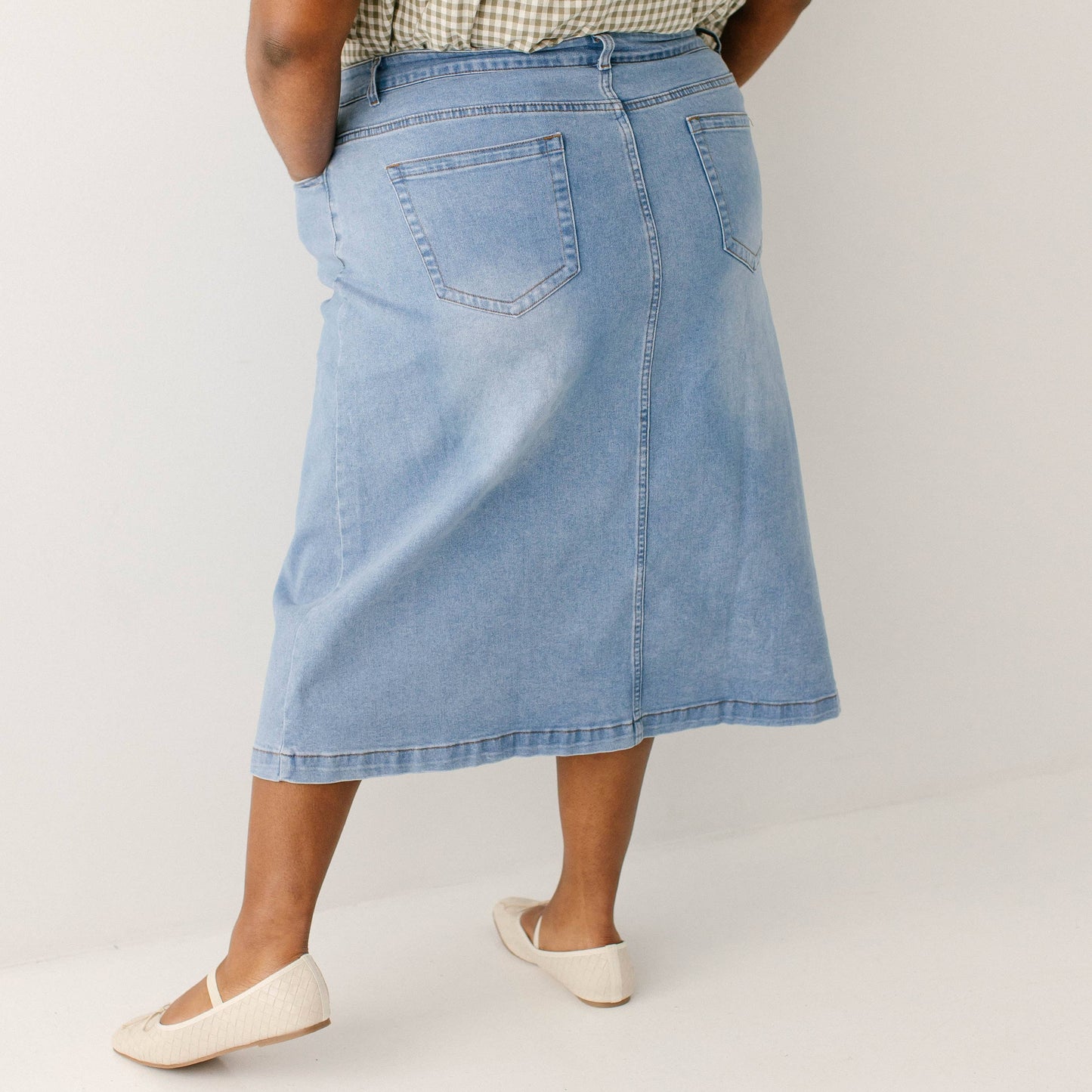 Renee - Midi A-Line Stretch Denim Skirt Light Wash