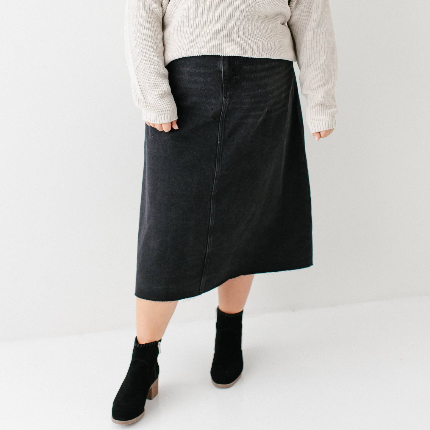 Brooke - A-Line Black Denim Midi Skirt Vintage