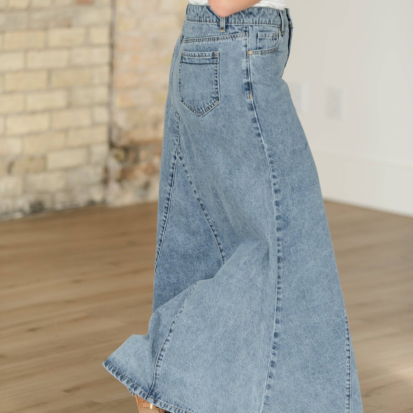 The Jennifer - Medium Wash A-Line Long Denim Skirt