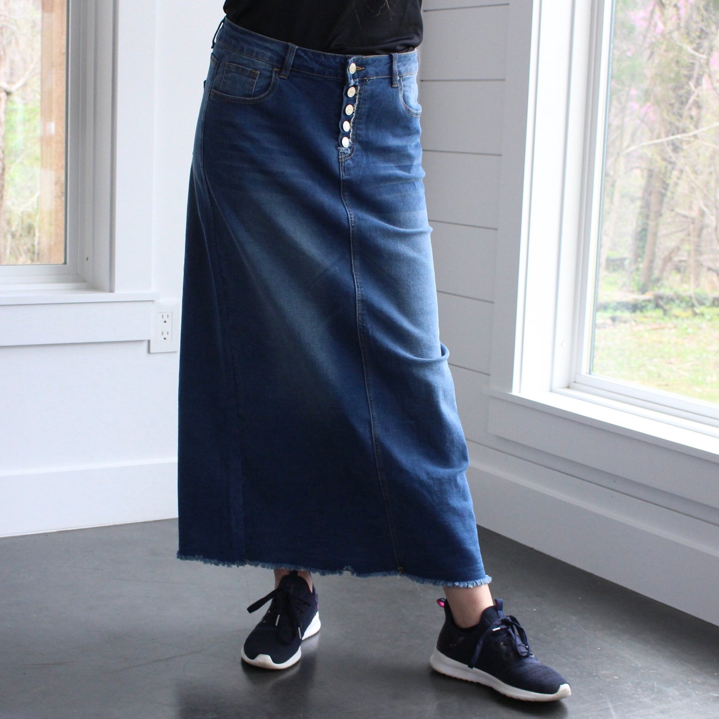 The Amelia - 5 Button Fly Jean Skirt