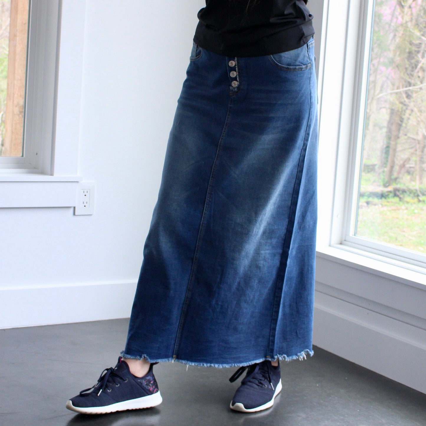 The Amelia - 5 Button Fly Jean Skirt